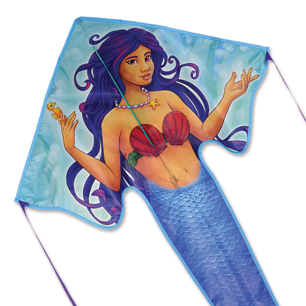Large Easy Flyer Kite - Mermaid with enchanting design, perfect for stable flying in winds from 5 to 18 mph.