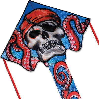 Large Easy Flyer Kite - Pirate Octopus with whimsical design, perfect for stable flying in winds from 5 to 18 mph.