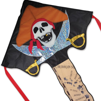 Large Easy Flyer Kite - Pirate with fun design, perfect for stable flying in winds from 5 to 18 mph.