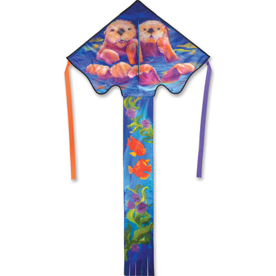 Large Easy Flyer Kite featuring sea otters soaring through a blue sky, showcasing its vibrant design and sturdy fiberglass frame.