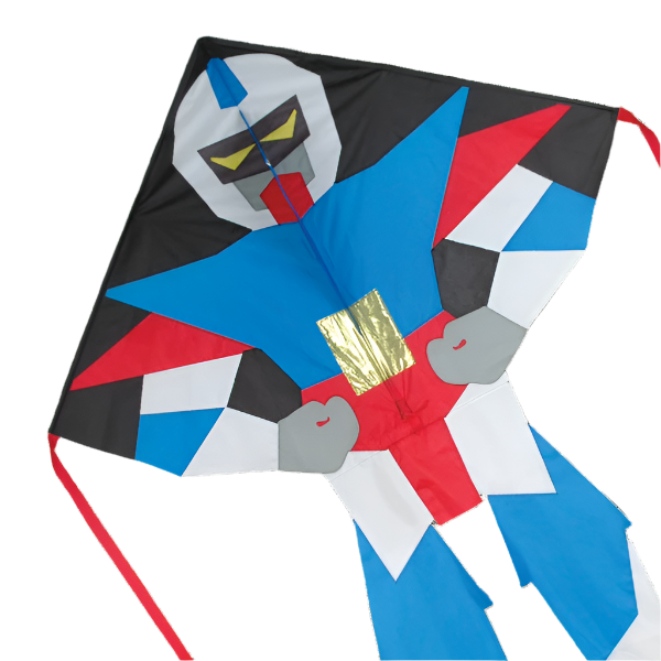 Large Easy Flyer Kite - Super Bot with futuristic design, perfect for stable flying in winds from 5 to 18 mph.