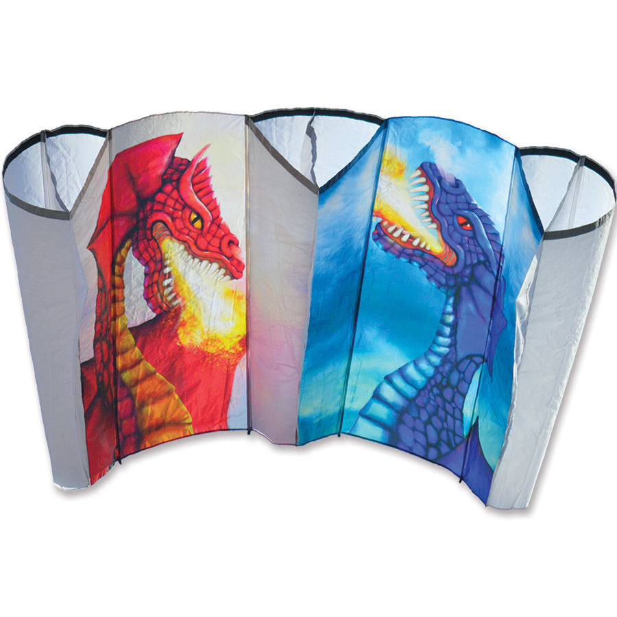 Large Power Sled 24 Kite - Sun & Moon soaring in the sky, measuring 95 x 44.5 inches, showcasing its vibrant design against a blue background.