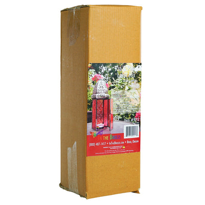 Large Red & Pink Hex Glass Tealight Lantern showcasing a hexagonal design with textured glass panels and a domed metal top, perfect for cozy lighting.