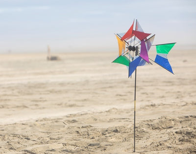 Laser Rainbow Kaleidoscope Ground Spinner featuring two colorful wheels spinning in a garden setting, designed for vibrant outdoor display.