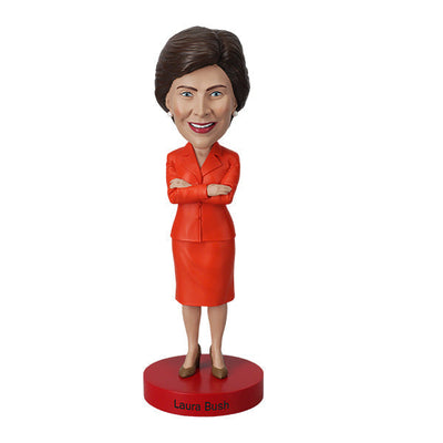 Laura Bush Bobblehead featuring a detailed likeness of the former First Lady, approximately 7 inches tall, showcasing her elegant style and warm smile.