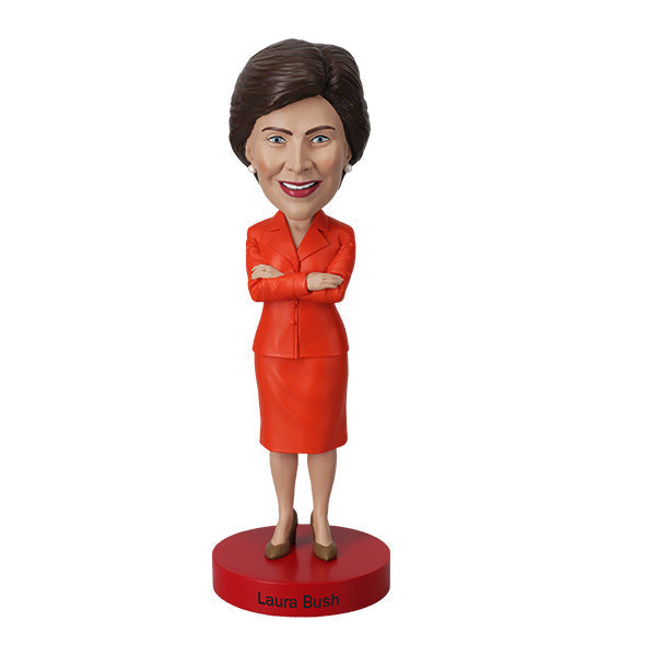 Laura Bush Bobblehead featuring a detailed likeness of the former First Lady, approximately 7 inches tall, showcasing her elegant style and warm smile.
