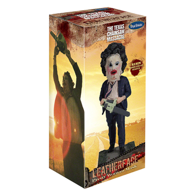 Leatherface - Pretty Woman Mask Bobblehead standing 8 inches tall, featuring detailed human skin mask design in a horror-themed display.