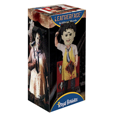 Leatherface - Killing Mask Bobblehead showcasing a detailed design of the character with a human skin mask, approximately 8 inches tall.