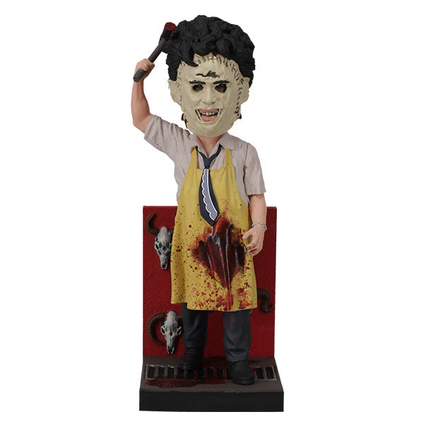 Leatherface - Killing Mask Bobblehead showcasing a detailed design of the character with a human skin mask, approximately 8 inches tall.