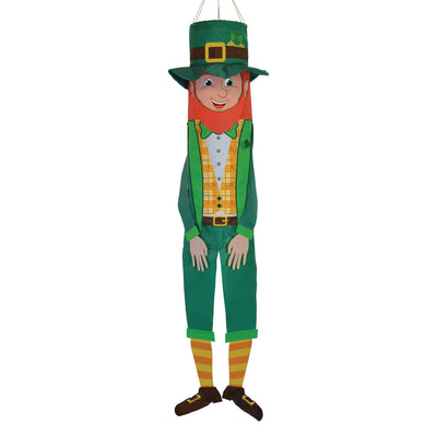 Leprechaun 40-inch Breeze Buddy windsock featuring colorful design for St. Patrick's Day displayed outdoors, capturing the spirit of luck.