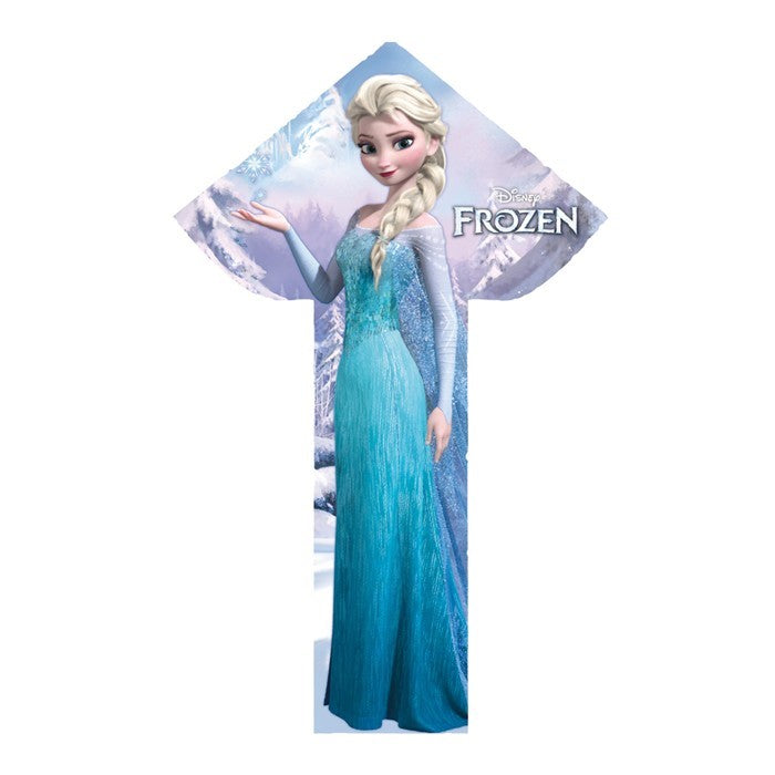 Licensed Elsa - Frozen Easy Flyer kite featuring vibrant graphics of Elsa, assembled and ready to fly against a clear blue sky outdoors.