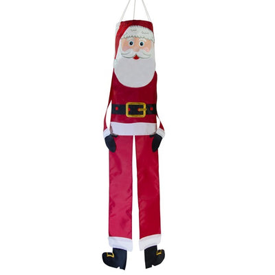 Lil' Santa Claus 3D 40" Windsock with vibrant colors, complete with free-flowing arms and tails, hanging outdoors to celebrate the holiday season.