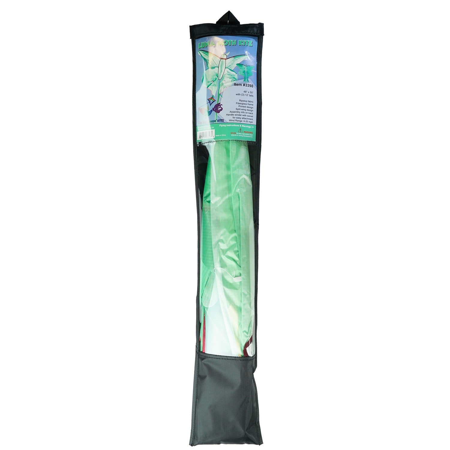 Luna Moth Kite in vibrant colors soaring in the sky with flowing tails, perfect for outdoor play and garden use.