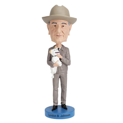 Lyndon B Johnson Bobblehead, featuring detailed likeness and nodding mechanism, perfect for collectors and history buffs, standing 8 inches tall.