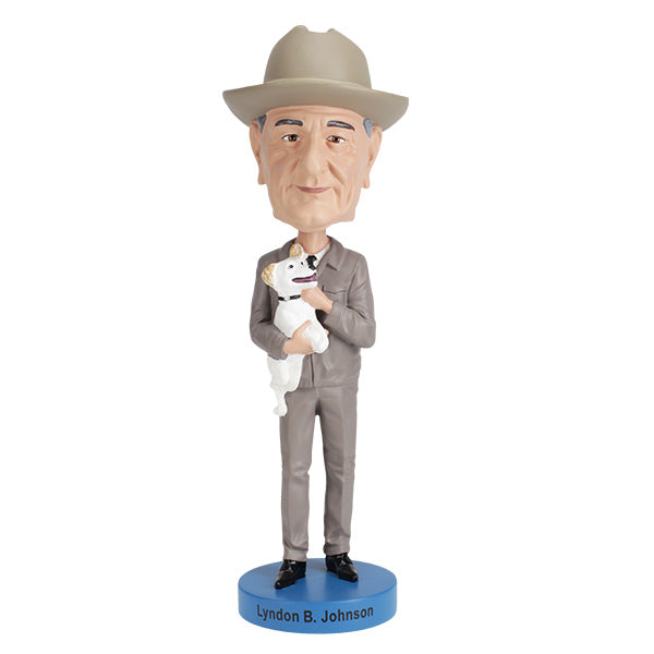 Lyndon B Johnson Bobblehead, featuring detailed likeness and nodding mechanism, perfect for collectors and history buffs, standing 8 inches tall.
