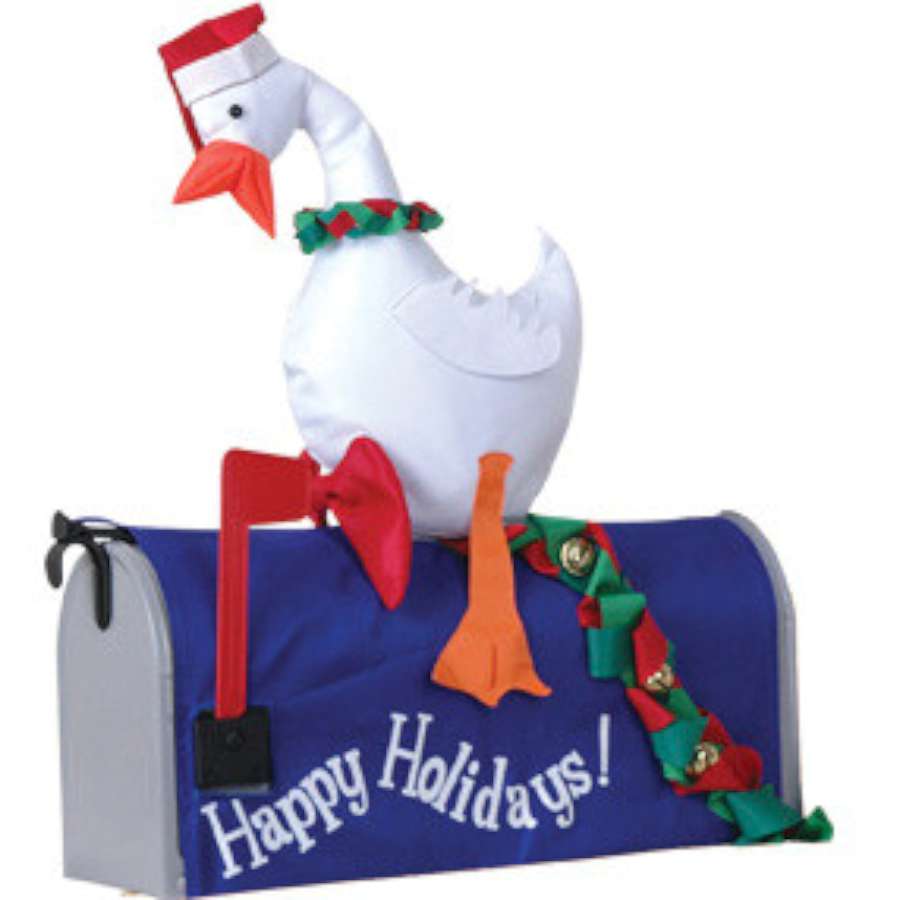 Mailbox Cover - Duck W Wreath featuring colorful duck and wreath design, fitting a standard mailbox in an outdoor garden setting.