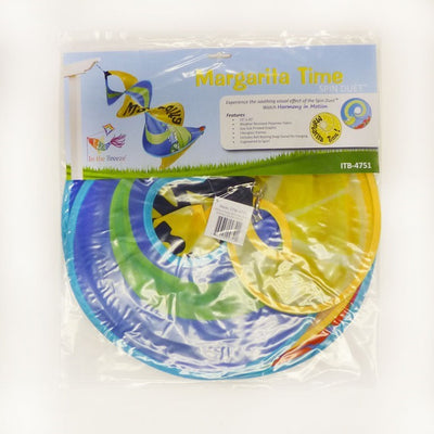 Margarita Time Spin Duet hanging twister features colorful cocktail graphics, spinning elegantly against a garden backdrop.