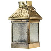 Medium Hammered Metal Square Glass Tealight Lantern featuring textured glass panels and an antiqued brass top, suitable for tea light candles.