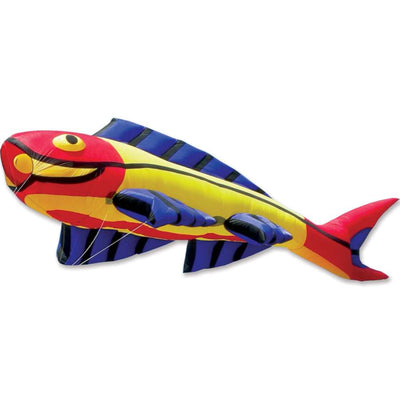 Mega Flying Fish Kite soaring through the sky, showcasing vibrant colors and unique fish design, measuring 11.48x45.92 ft.