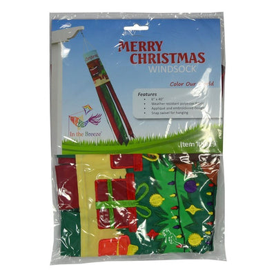 Merry Christmas 40" Windsock featuring a jolly Santa design with colorful tails fluttering in the breeze, ideal for festive outdoor decoration.