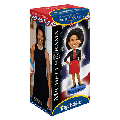Michelle Obama Bobblehead standing 7 inches tall, showcasing a confident and elegant likeness of the First Lady, ideal for display.