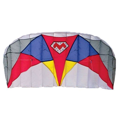 Mighty Bug 1.0 Red Kite showcasing vibrant red ripstop nylon, soaring against a clear sky, emphasizing its flying wings design.