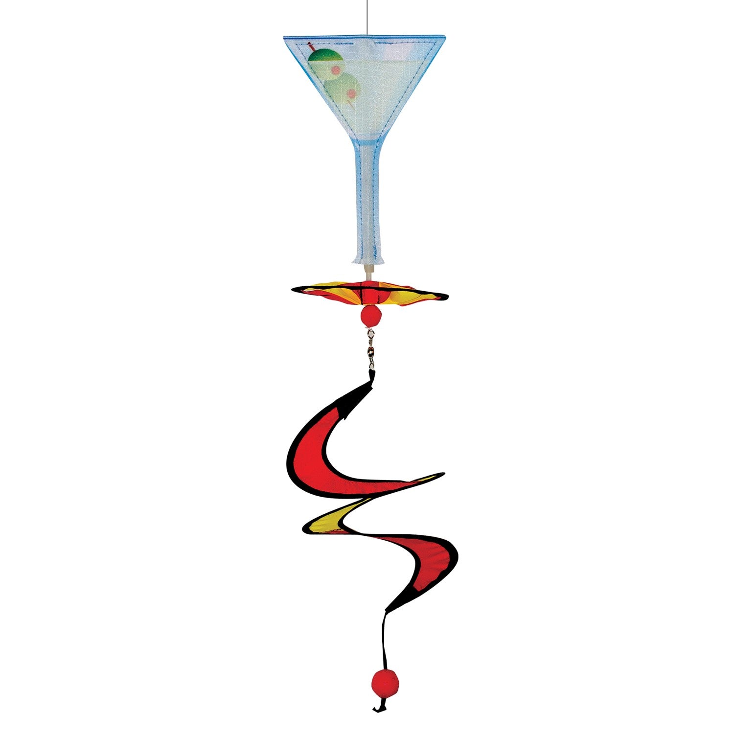 Mini Martini 5 O'Clock Drink Spinner that features a vibrant martini glass design, spinning gracefully in the outdoor breeze.