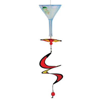 Mini Martini 5 O'Clock Drink Spinner that features a vibrant martini glass design, spinning gracefully in the outdoor breeze.