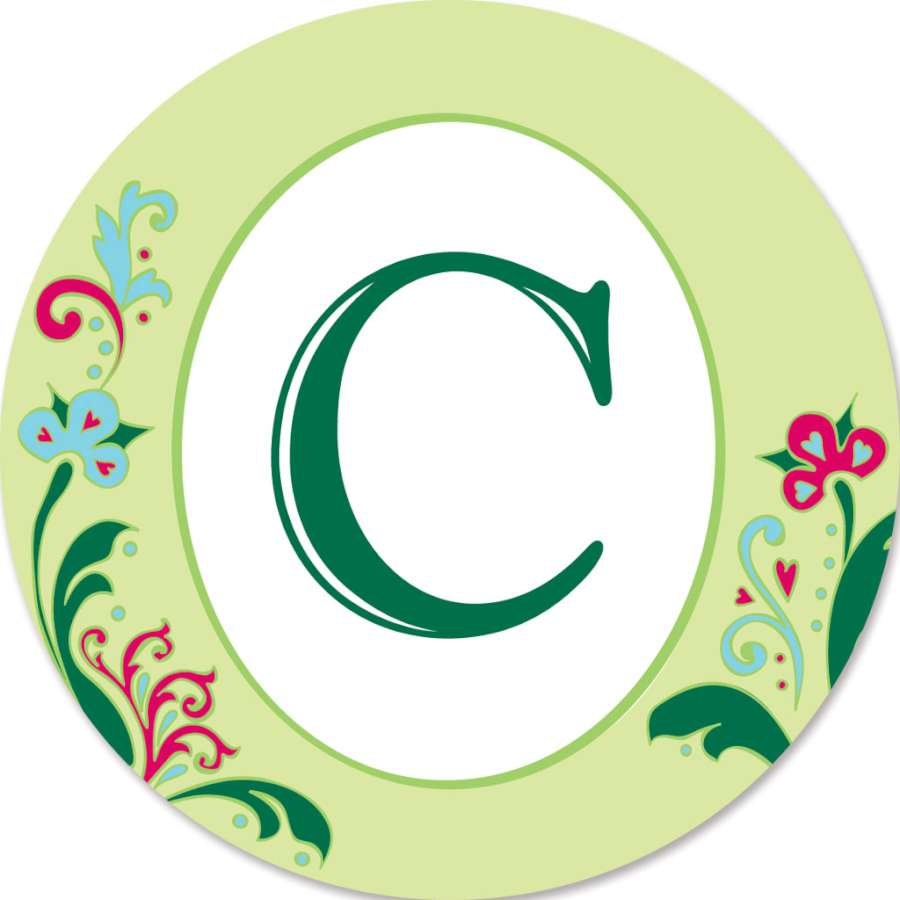 Monogram Triple Spinner featuring the letter C, made from fade-resistant SunTex fabric, elegantly spinning in a garden setting with vibrant colors.