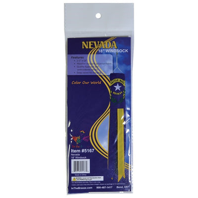 Nevada 18 inch windsock showcasing the state flag with vibrant colors and fluttering tails in a garden setting, celebrating state pride.