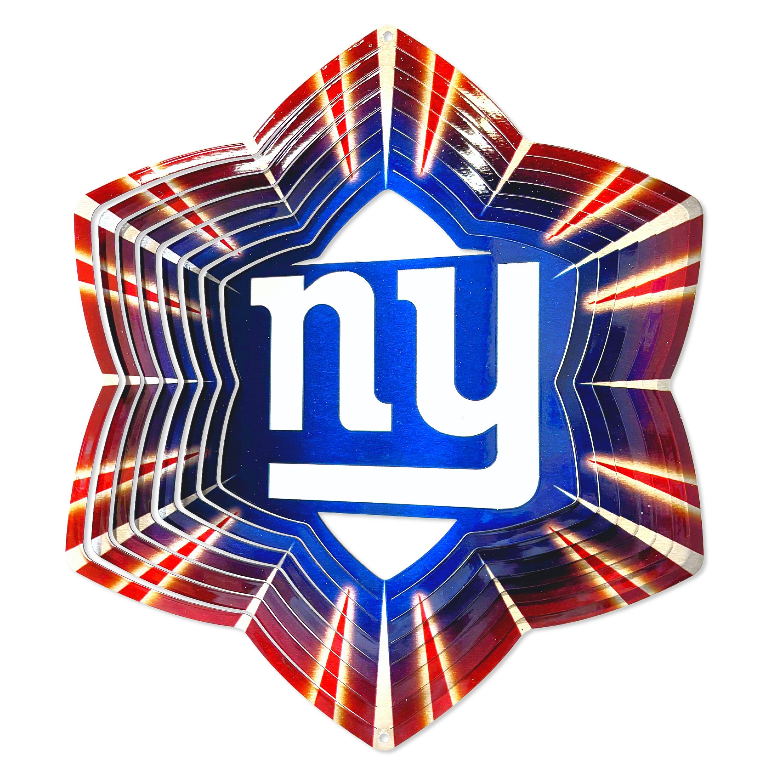 New York Giants wind spinner showcases bold team graphics against a radiant background, spinning gracefully in the wind, perfect for outdoor or indoor display.