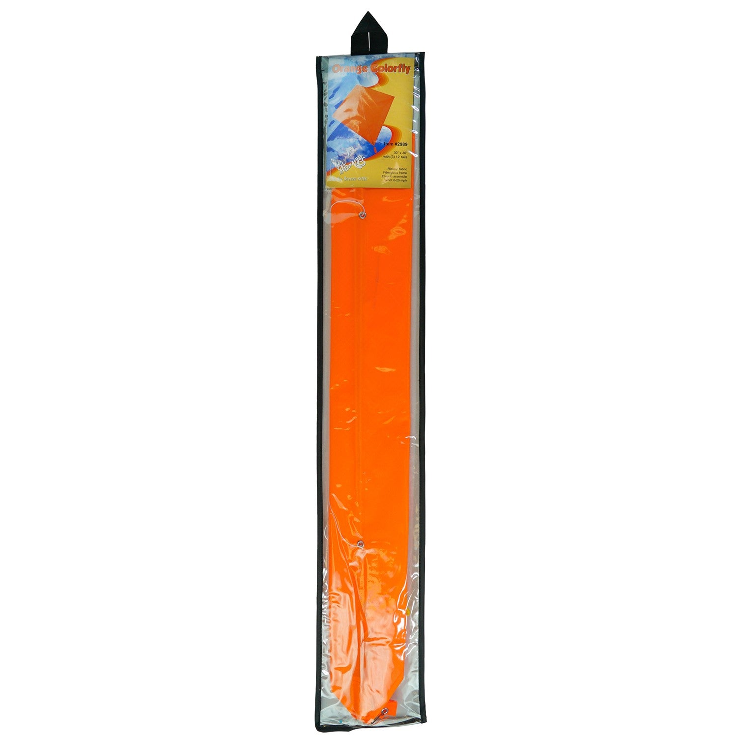 Orange Colorfly 30" Diamond Kite with vivid orange color and three 12' tails displayed in the sky during a sunny day, signifying outdoor fun.
