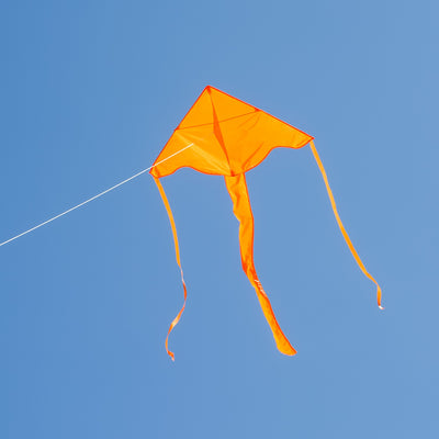 This vibrant Orange Colorfly 43" Fly-Hi Kite features a solid color design and a stable delta shape, ensuring enjoyable flights for beginners and families alike.