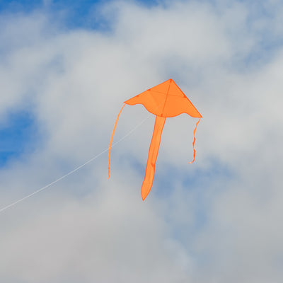 This vibrant Orange Colorfly 43" Fly-Hi Kite features a solid color design and a stable delta shape, ensuring enjoyable flights for beginners and families alike.