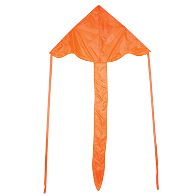 This vibrant Orange Colorfly 43" Fly-Hi Kite features a solid color design and a stable delta shape, ensuring enjoyable flights for beginners and families alike.
