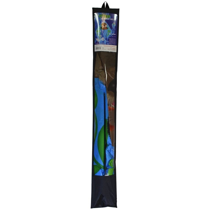 Otter 52' Wave Delta Kite with playful otter design soaring against a bright blue sky, showcasing its vibrant colors and flowing tails.