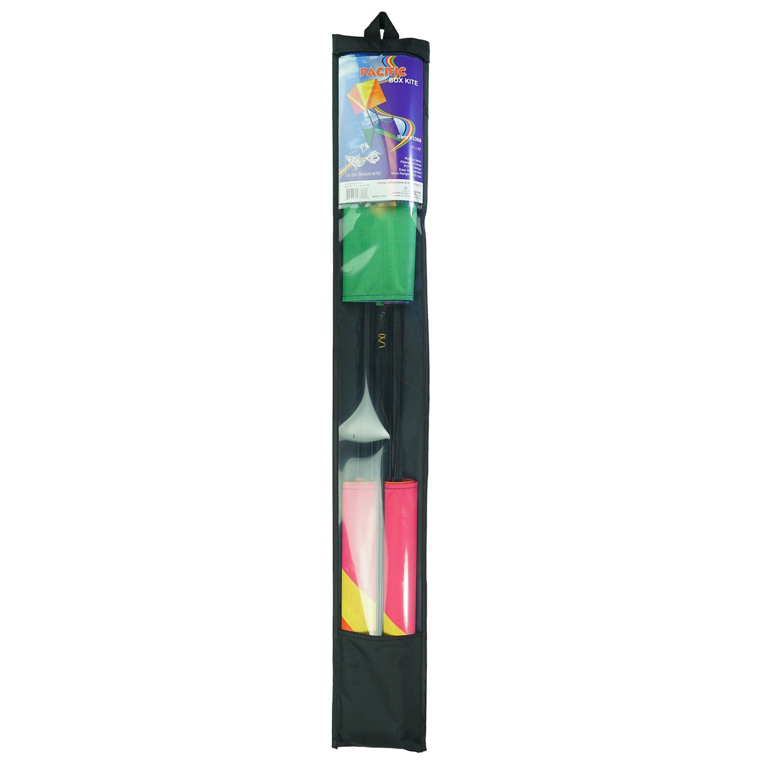 Pacific Double Box Kite showing vibrant design in outdoor setting, illustrating its stable flight and weather-resistant fabric construction.