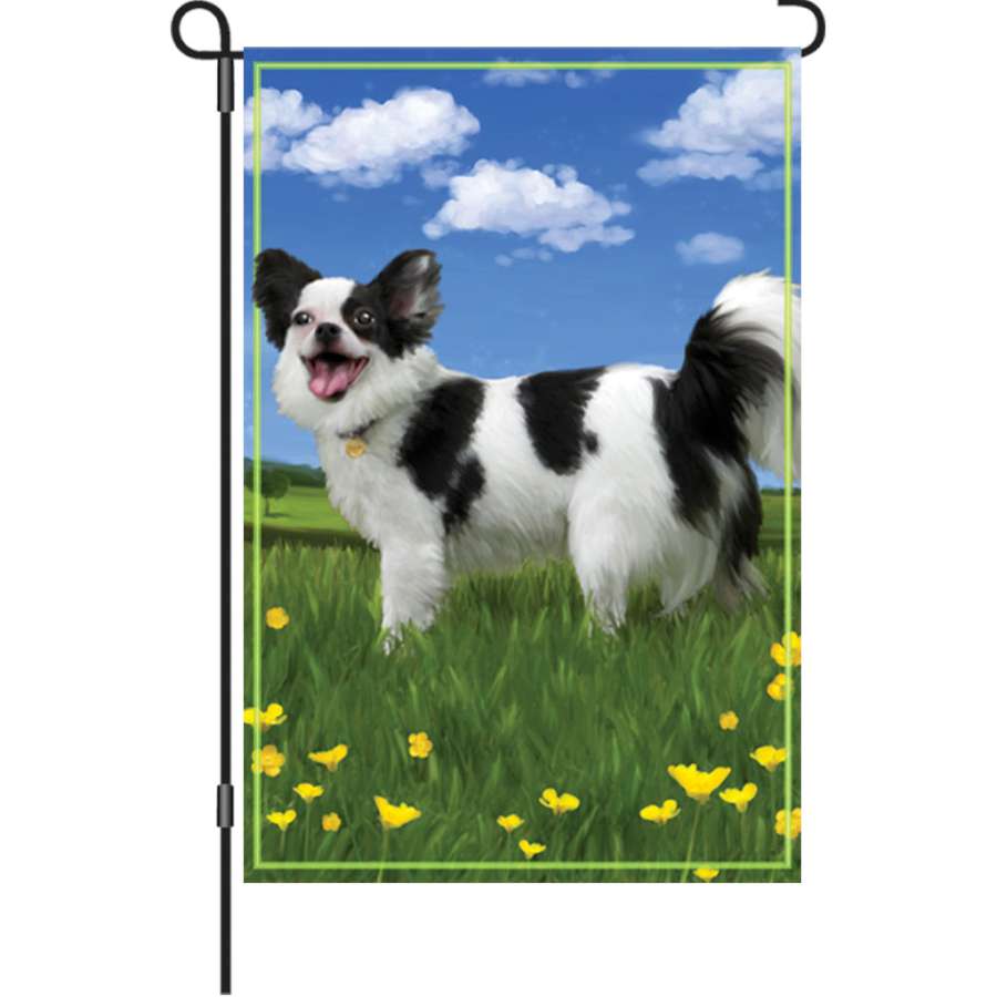 12 in. garden flag featuring an illuminated design of Panda The Chihuahua displayed in a vibrant outdoor setting, perfect for fall.