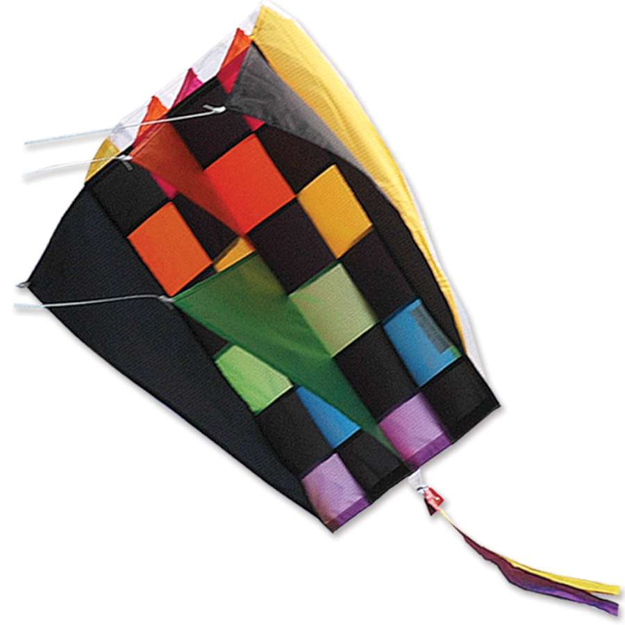 Parafoil 2 Rainbow Tecmo kite soaring in the sky with vibrant colors and compact design, ideal for outdoor activities.
