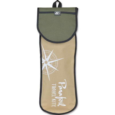 Parafoil 2 Travel Kite in Green Chevron flying high in the sky with a 22-foot banner tail, ideal for outdoor adventures.