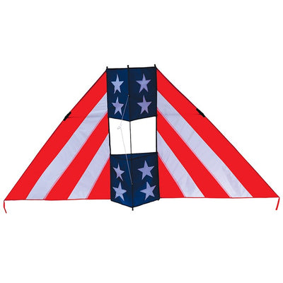 Patriot 6' Conyne Delta Kite soaring in the sky, showcasing vibrant red, white, and blue colors, perfect for family fun and outdoor celebrations.