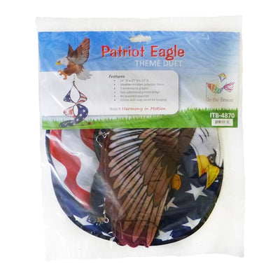 Patriot Eagle Theme Duet features a 3D Bald Eagle with flexible wings and a spinning duet in a colorful design for garden display.
