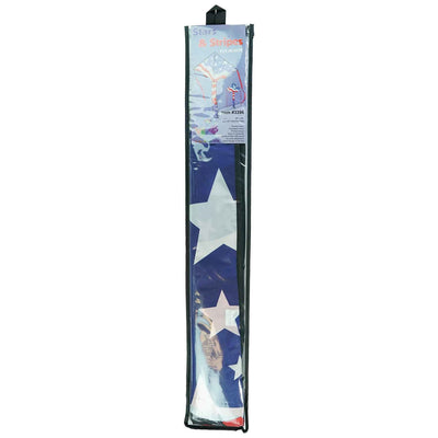 Patriotic 46" Fly-Hi Kite soaring in the sky with vibrant stars and stripes design, flying in a clear blue background during a sunny day.