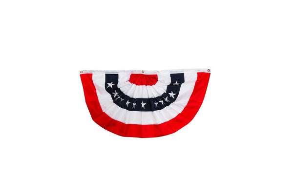 Compact red, white, and blue patriotic bunting with stars and stripes, durable 36x18 inch outdoor polyester, perfect for fences and balconies
