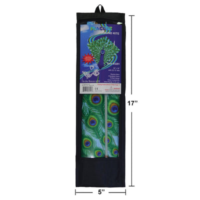 Colorful Peacock 30-inch Diamond Kite flying in the blue sky with vibrant feather design and tails trailing behind, perfect for kids and families.