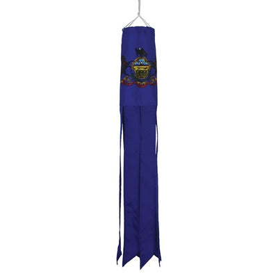 Pennsylvania 18" windsock featuring vibrant colors, premium weather-resistant fabric, and fluttering tails on display in a garden setting.