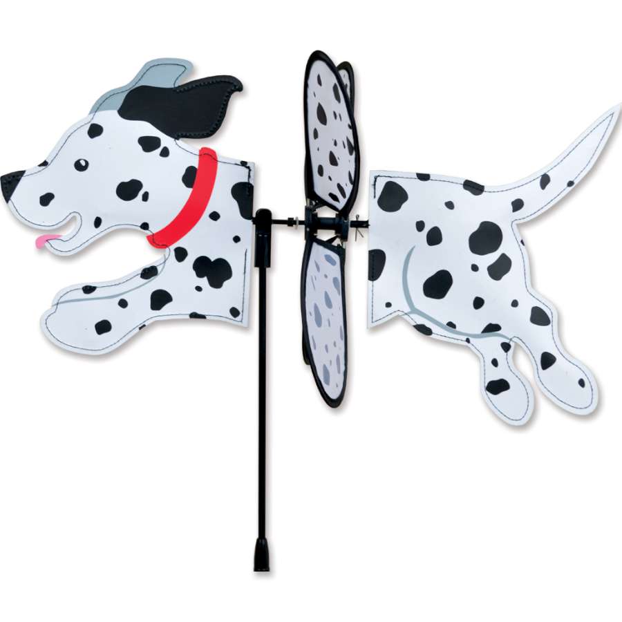 Petite Spinner - Dalmation featuring a colorful spinning design displayed in a garden setting, perfect for outdoor decor.