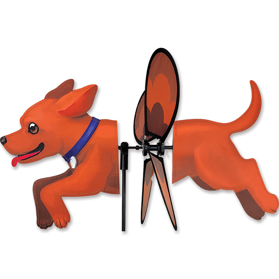 Petite Spinner - Dog gracefully spins in the wind, charmingly designed for garden decoration, made of durable polyester for lasting outdoor use.