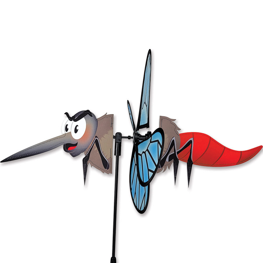 Petite Spinner featuring whimsical mosquito design, showcasing colorful durable fabric and spinning in a gentle breeze in a garden setting.
