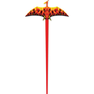Phoenix Kite soaring high in the sky, showcasing its vibrant design and impressive 71x35 inch dimensions against a clear blue sky.